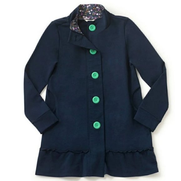 Matilda Jane Navy Blue Button Up ruffle hem Jacket szM - Picture 2 of 10